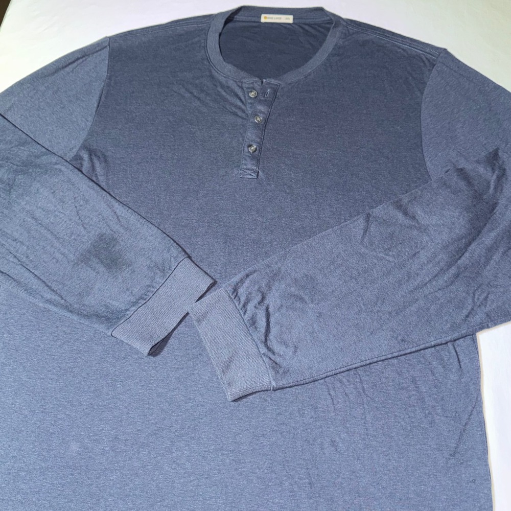 Marine Layer Henley Mens XXL Blue Heather Longsleeve Organic Cotton Blend READ